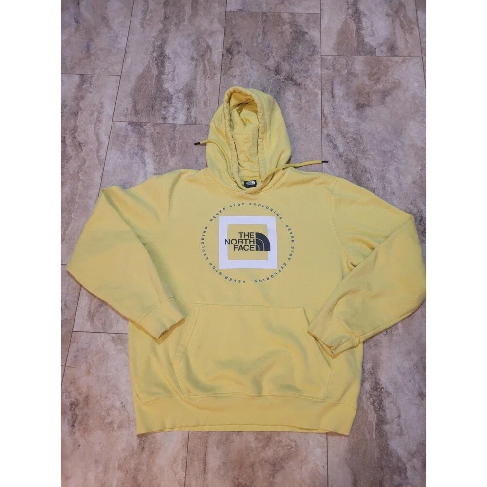 The North Face Hoodie Men's Size M Yellow Logo L/S Outdoors Hiking Sweatshirt